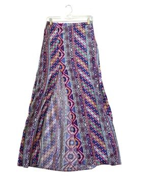 Colorful Long Maxi Skirt Size S High Slit Festival Summer Boho Pink Blue